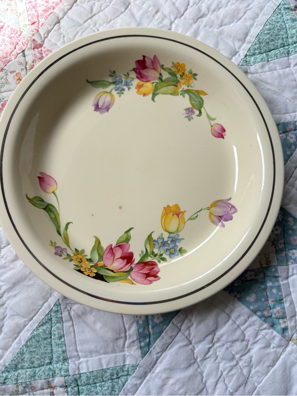 Vintage Kitchen Kraft Cream Floral Ceramic Serving Plate Bowl Floral Tulip MCM - Picture 2 of 14